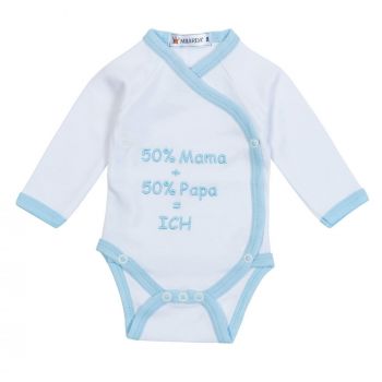 Milarda Baby Body Wickelbody "50% mama + 50% papa = Ich", weiß-blau, Gr. 50-74