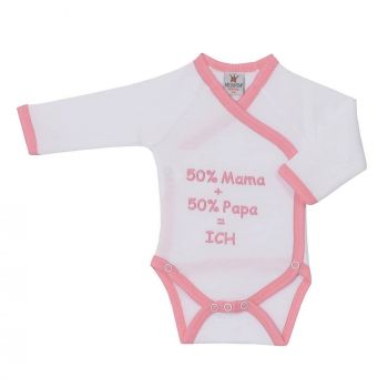 Milarda Baby Body Wickelbody "50% mama + 50% papa = Ich", weiß-rosa, Gr. 50-74