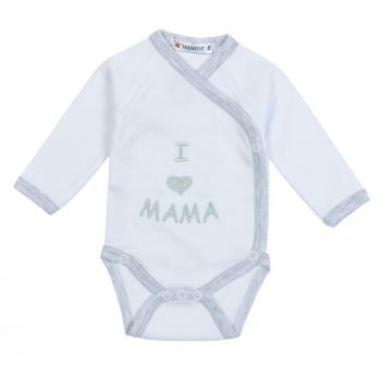 Milarda Baby Body Wickelbody "I love MAMA", weiß-grau, Gr. 50-74