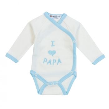 Milarda Baby Body Wickelbody "I love PAPA", creme-blau, Gr. 50-74