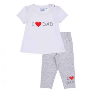 LamaLoLi Baby Set "I love Dad", Glitzerdruck, Hose + Shirt, weiß-grau, Gr. 62-92