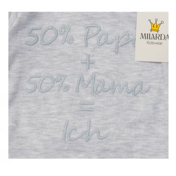 Milarda Strampler "50% Papa + 50% Mama = Ich", grau-blau, Gr. 56-68