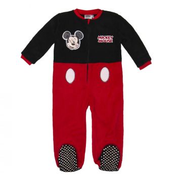 Disney Mickey Anzug Jumpsuit, Coral Fleece, rot-schwarz, Gr. 92-116