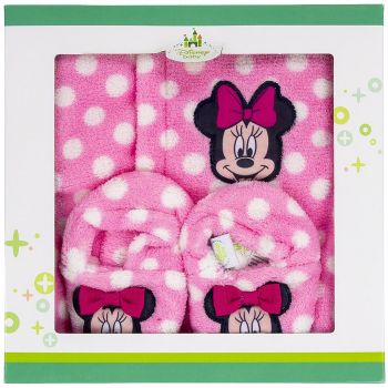 Disney Minnie Baby Bademantel mit Hausschuhen, rosa-weiß, Gr. 80-92