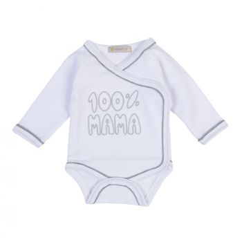 Milarda Baby Body Wickelbody "100% MAMA", weiß-grau, Gr. 50-74