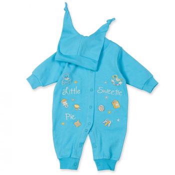 50-62 Milarda Baby Schlafanzug "Gute Nacht .. Gr hab euch lieb!" weiß-blau
