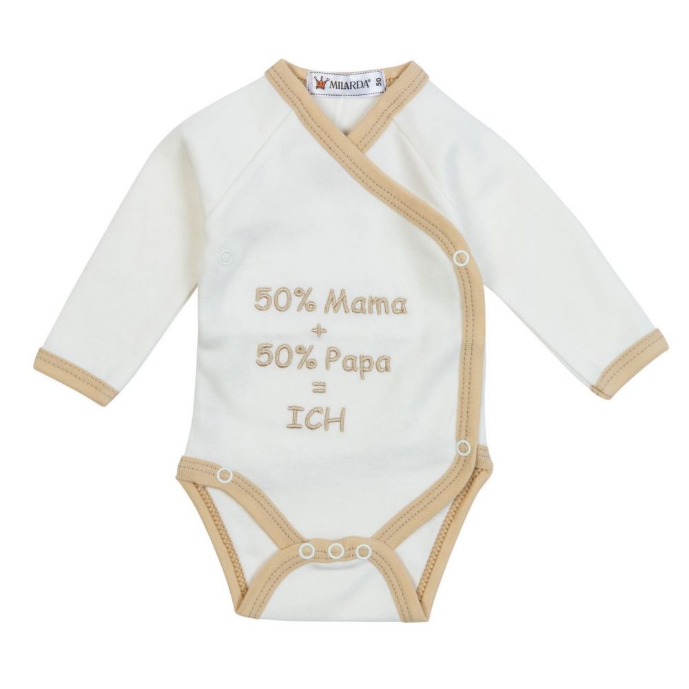 Milarda Baby Body Wickelbody "50% mama + 50% papa = Ich", creme-braun, Gr. 50-74