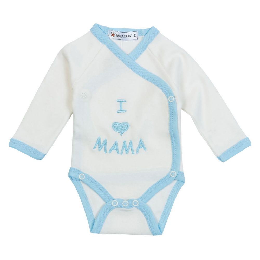 Milarda Baby Body Wickelbody "I love MAMA", creme-blau, Gr. 50-74