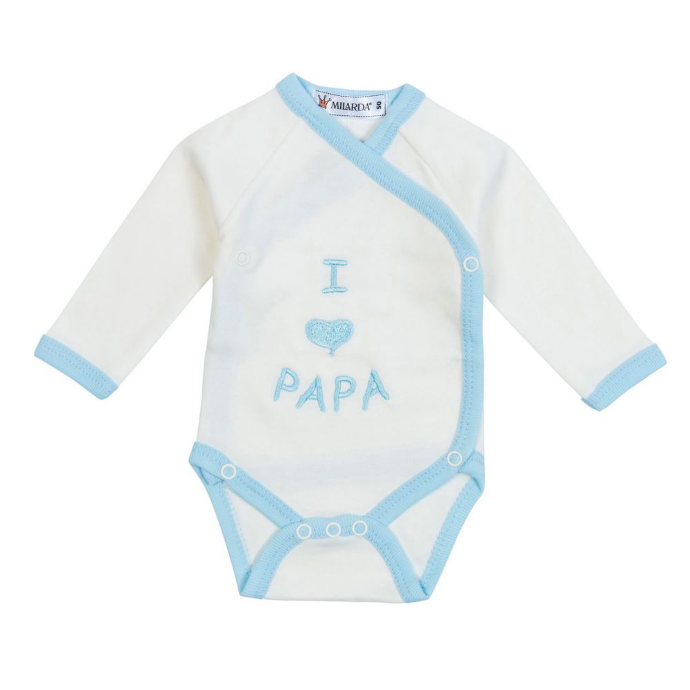 Milarda Baby Body Wickelbody "I love PAPA", creme-blau, Gr. 50-74