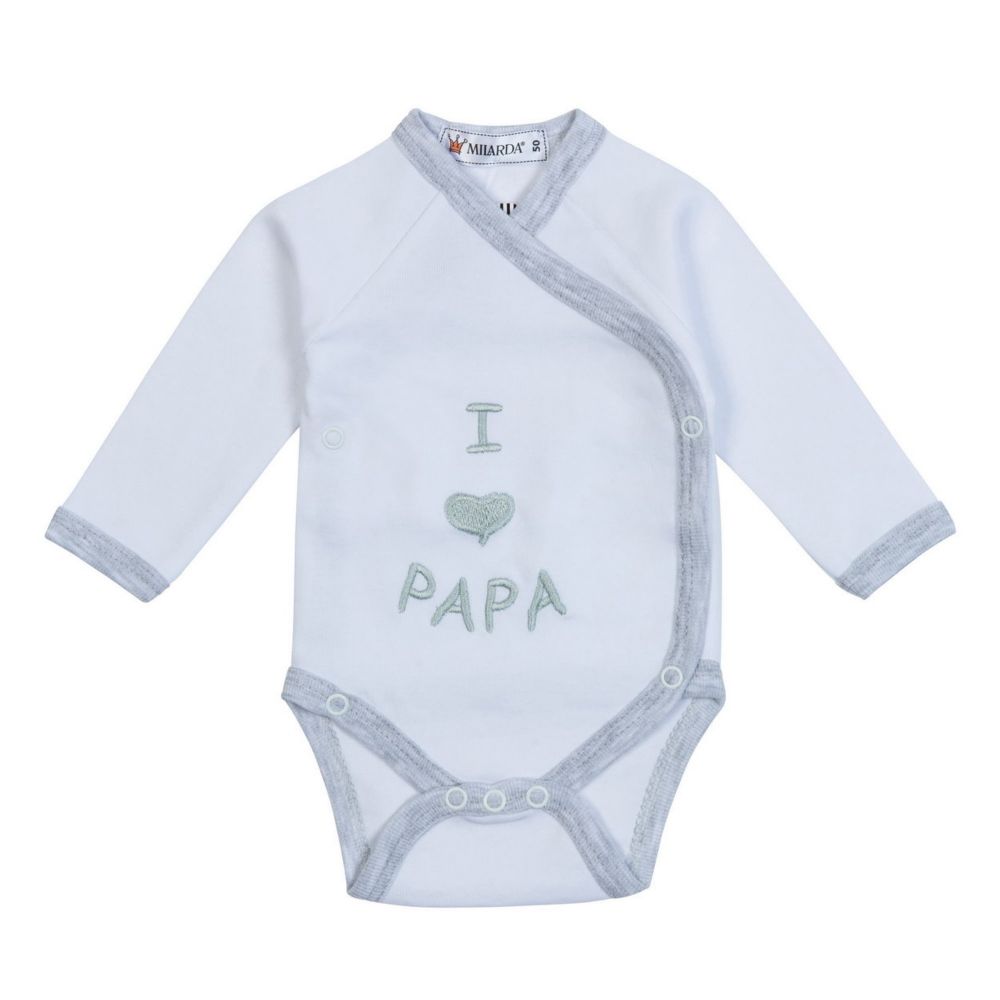 Milarda Baby Body Wickelbody "I love papa", weiß-grau, Gr. 50-74