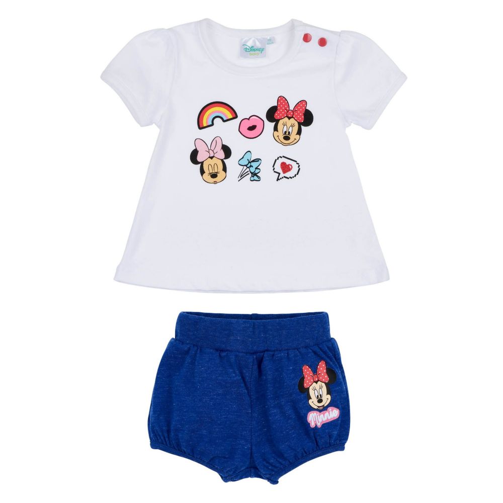 Disney Minnie Set, Zweiteiler, Glitzerdruck, weiß-blau, Gr. 62-92