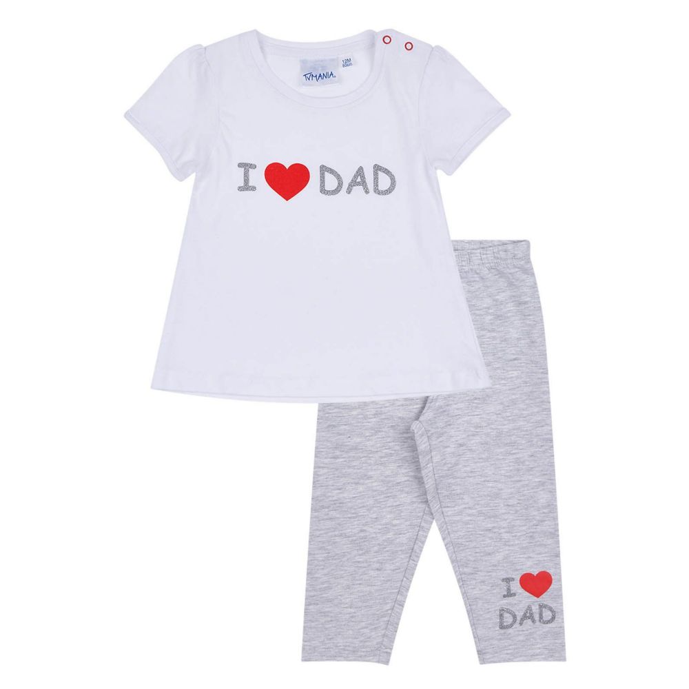 LamaLoLi Baby Set "I love Dad", Glitzerdruck, Hose + Shirt, weiß-grau, Gr. 62-92