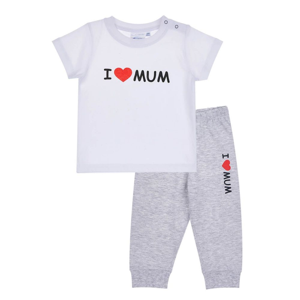 LamaLoLi Baby Set "I love Mum", Hose + Shirt, weiß-grau, Gr. 62-92