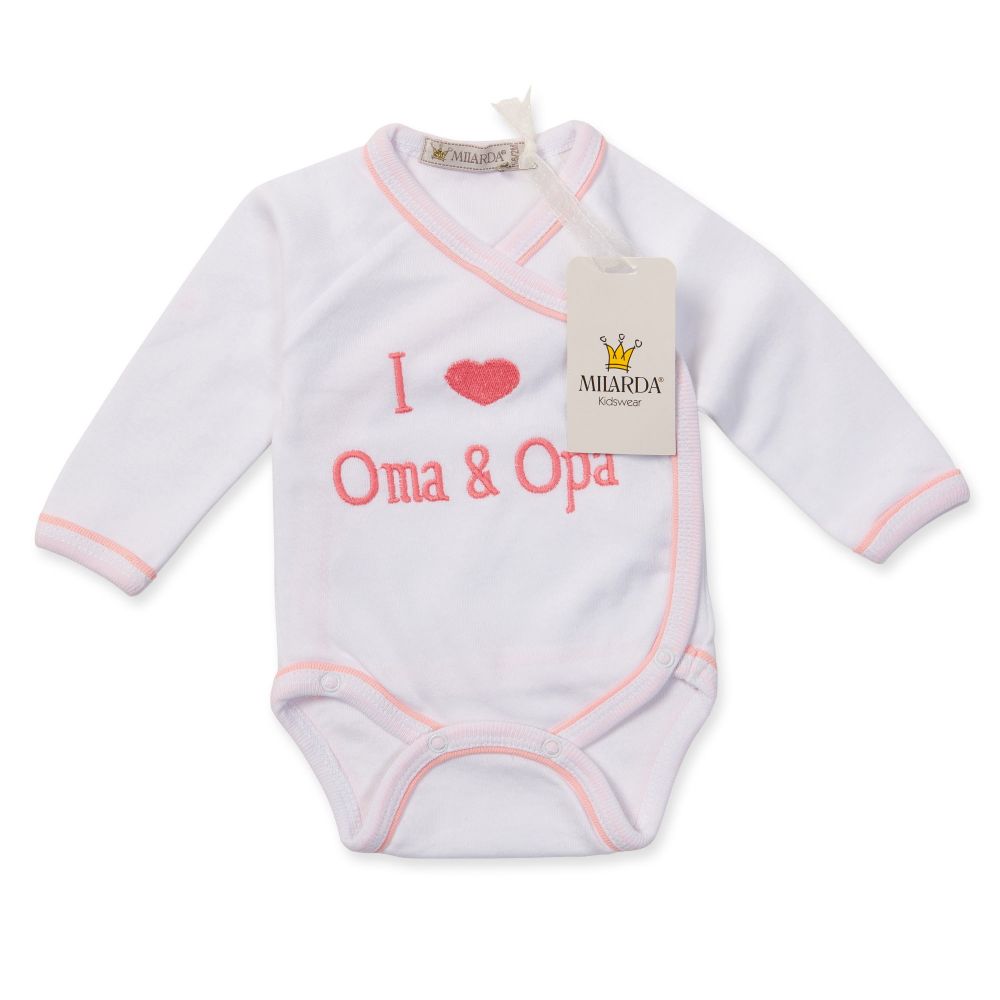 Milarda Baby Body Wickelbody "I love Oma & Opa", weiß-rosa, Gr. 50-74