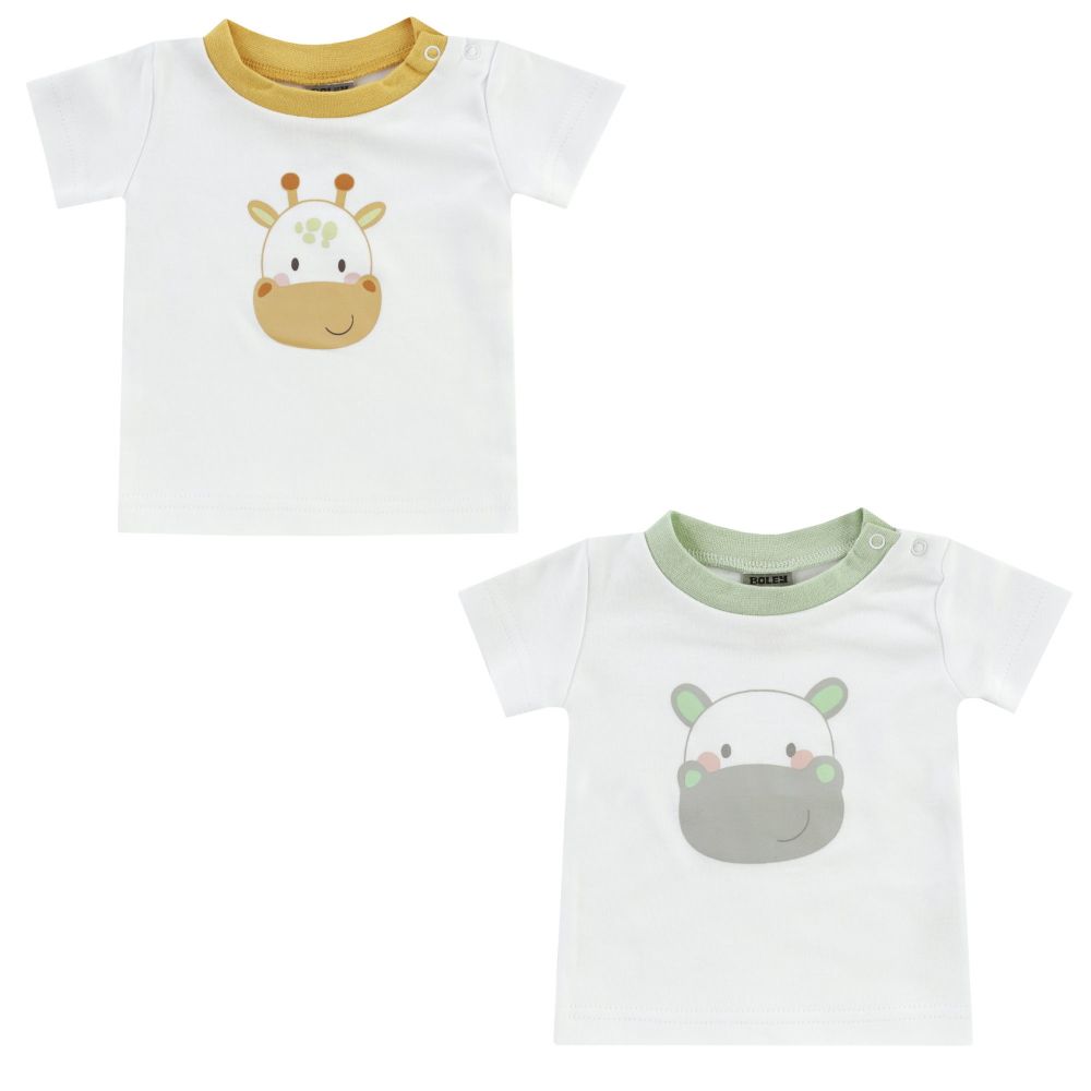 BOLEY Baby Tshirt, Safari, 2er-Pack, weiß, Gr. 56-92