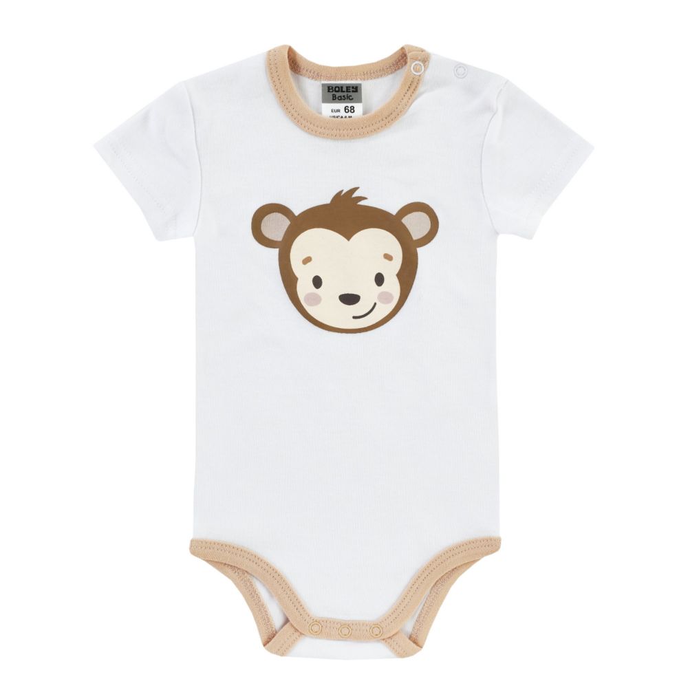 BOLEY Baby Body Kurzarm, Safari, 3er-Pack, weiß, Gr. 50-86