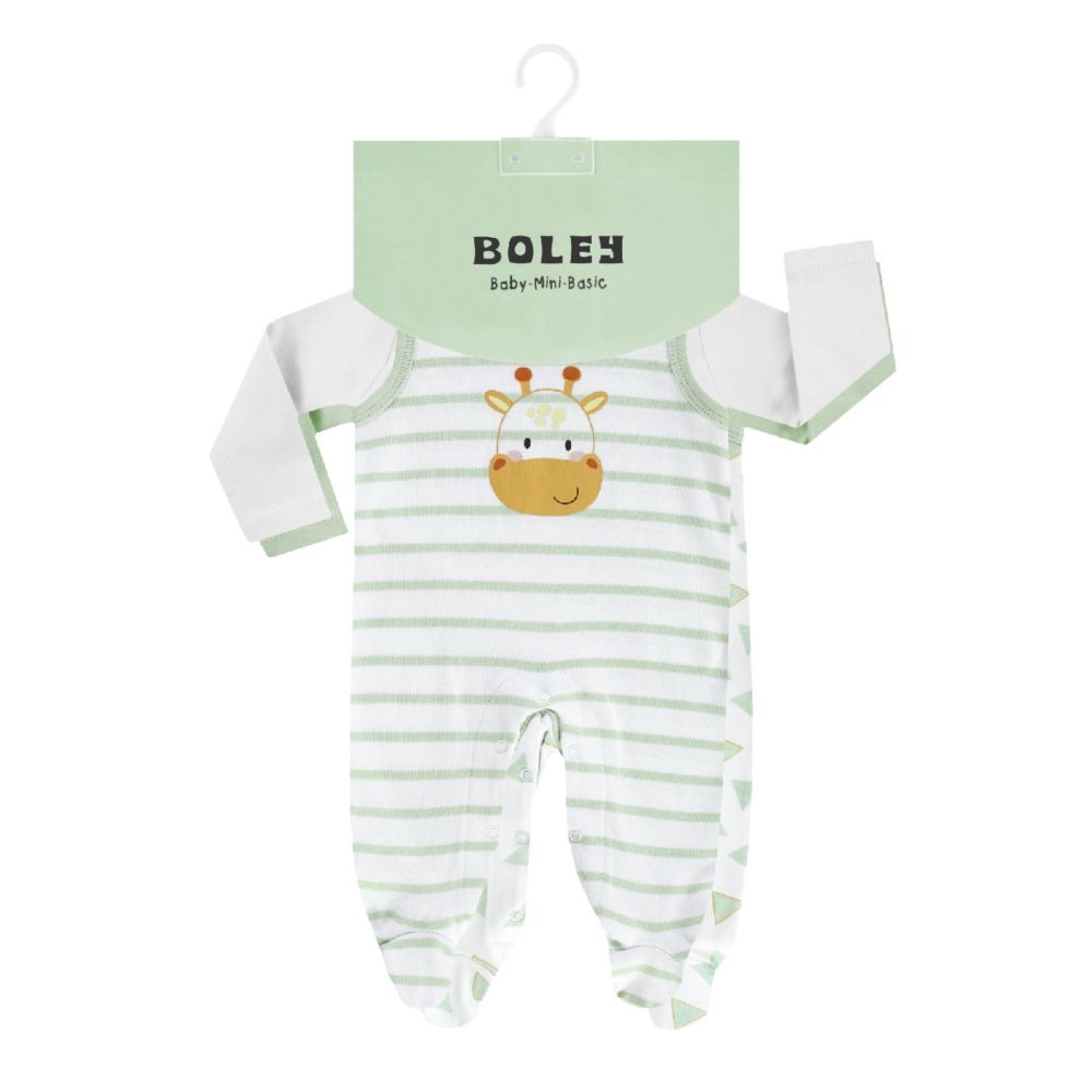 BOLEY Baby Stramplerset, Safari, 2er-Pack, weiß-grün, Gr. 50-74