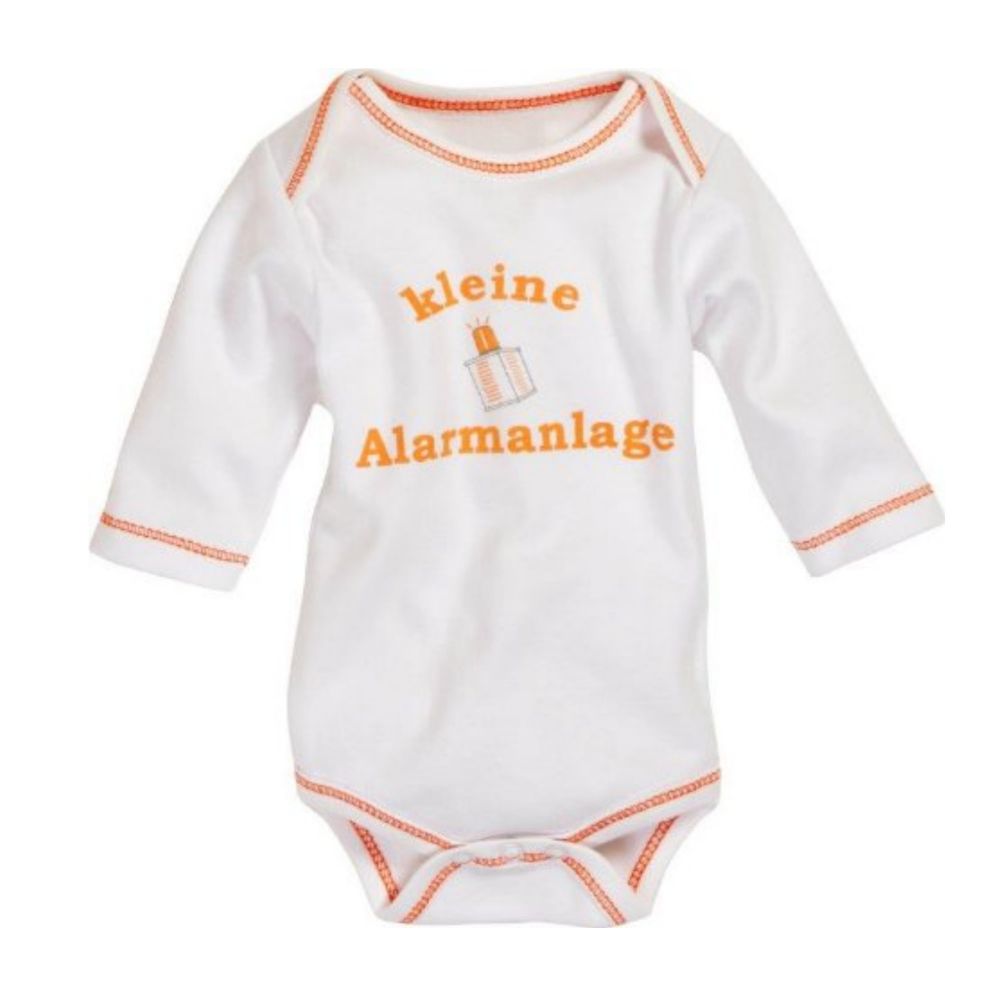 Schnizler Body Langarm "kleine Alarmanlage", weiß-orange, Gr. 50/56