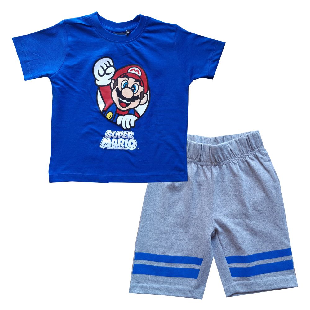 Super Mario Jungen Shorty Pyjama, blau-grau, Gr. 98-128