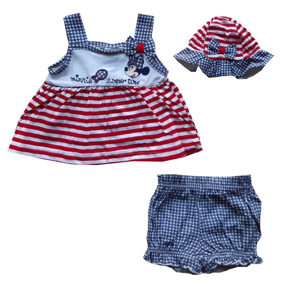 Disney Baby Minnie Set mit Hose, Top, Mütze, rot, Gr. 60-86