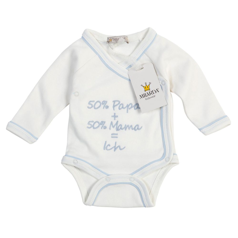 Milarda Wickelbody "50% Papa+50% Mama=Ich", creme-blau, Gr. 50-74