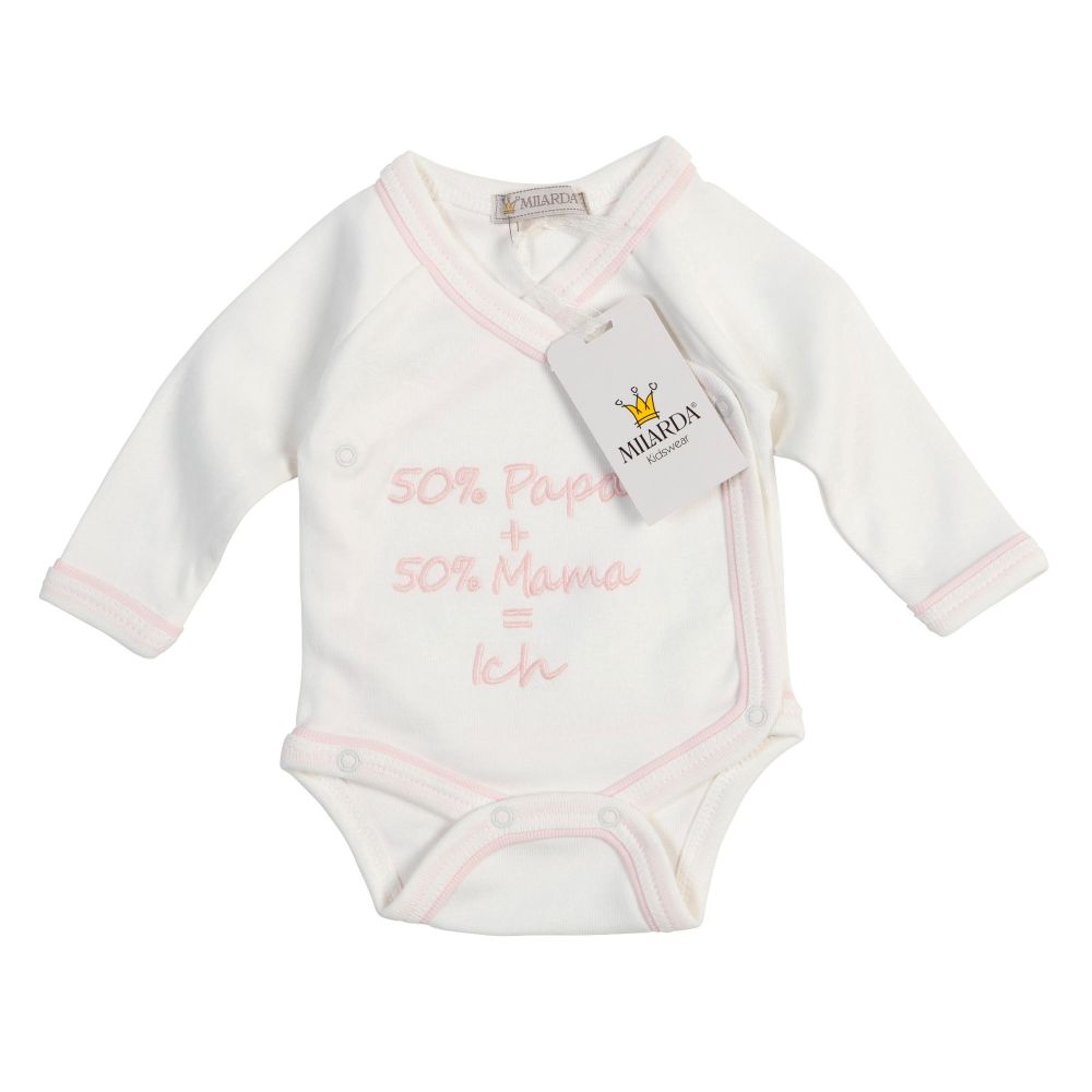 Milarda Wickelbody "50% Papa+50% Mama=Ich", creme-rosa, Gr. 50-74