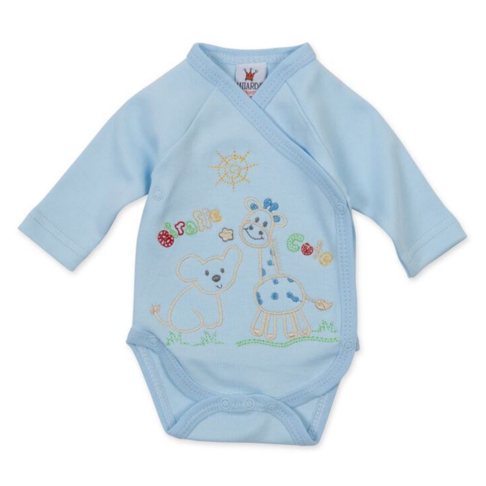 Milarda Baby Body Wickelbody Giraffe, blau, Gr. 50-62