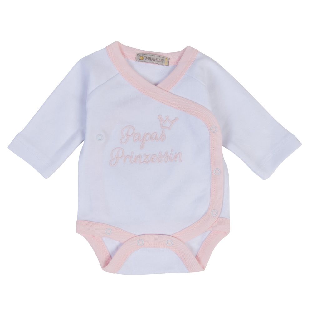 Milarda Baby Body Wickelbody "Papas Prinzessin", weiß-rosa, Gr. 50-74