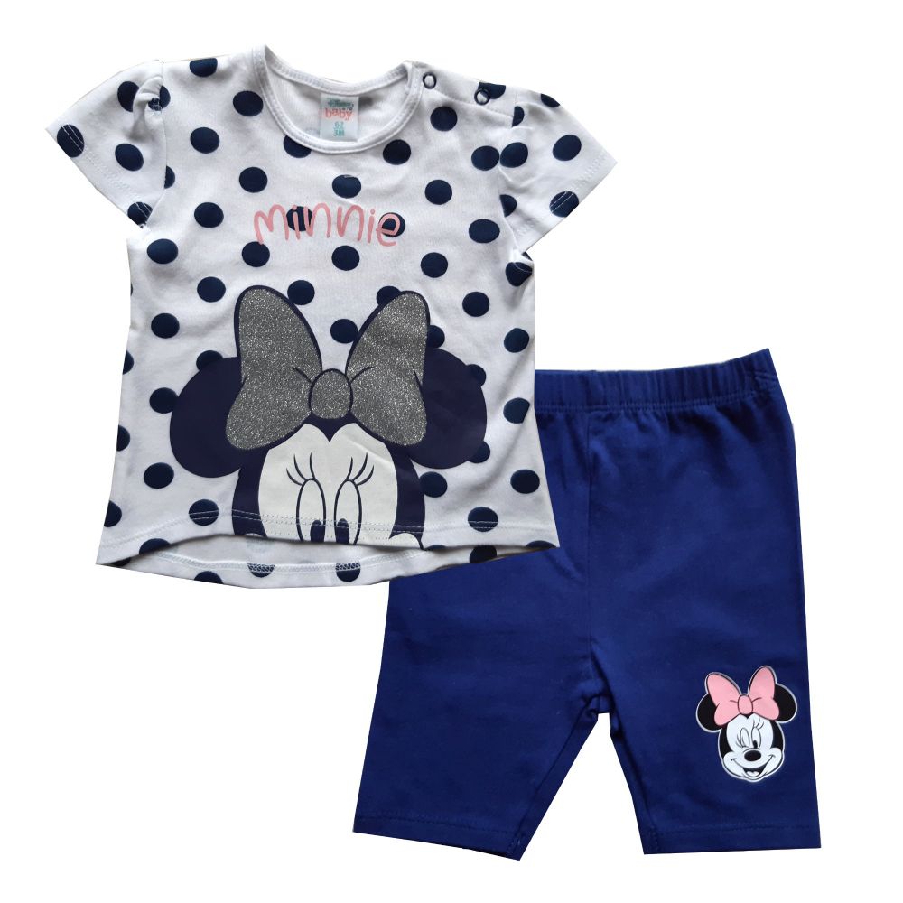 Disney Minnie Set Zweiteiler, weiß-blau, Glitzerdruck, Gr. 62-92