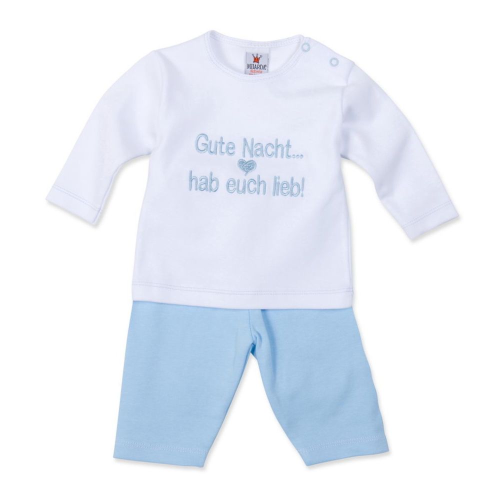 Milarda Baby Schlafanzug "Gute Nacht ... hab euch lieb!", weiß-blau, Gr. 50-62