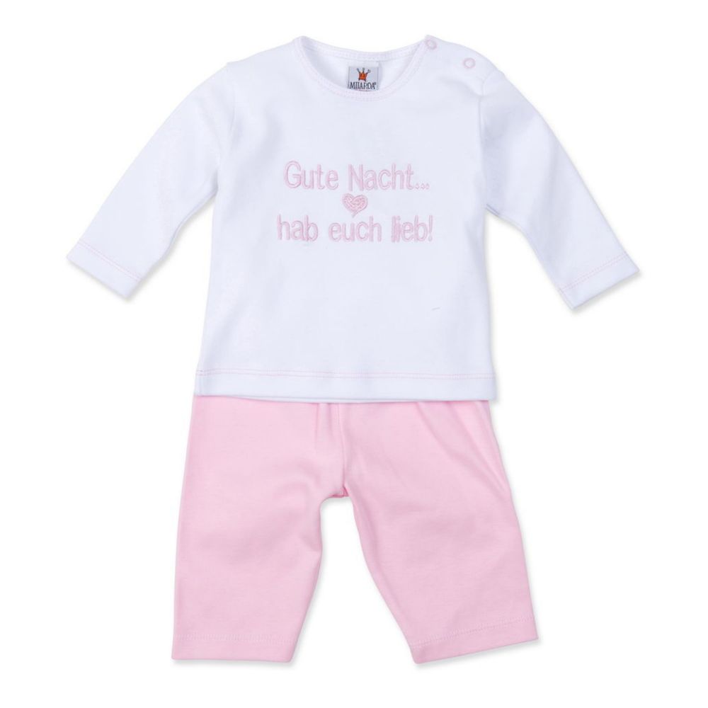 Milarda Baby Schlafanzug "Gute Nacht ... hab euch lieb!", weiß-rosa, Gr. 50-62